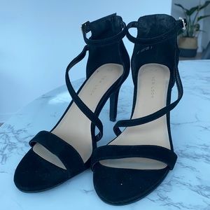 Black suede thin strap heels
